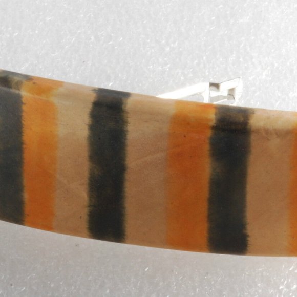 Bella Luxe Wooden Hair Barrette Rectangle Striped New on Card Silver Clip - Picture 4 of 5